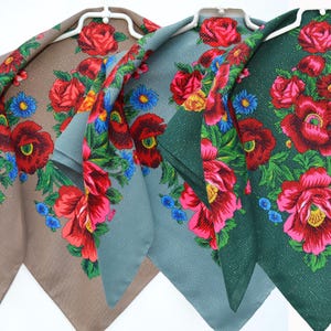 Ukrainian head scarf golden thread Babushka scarf Hustka