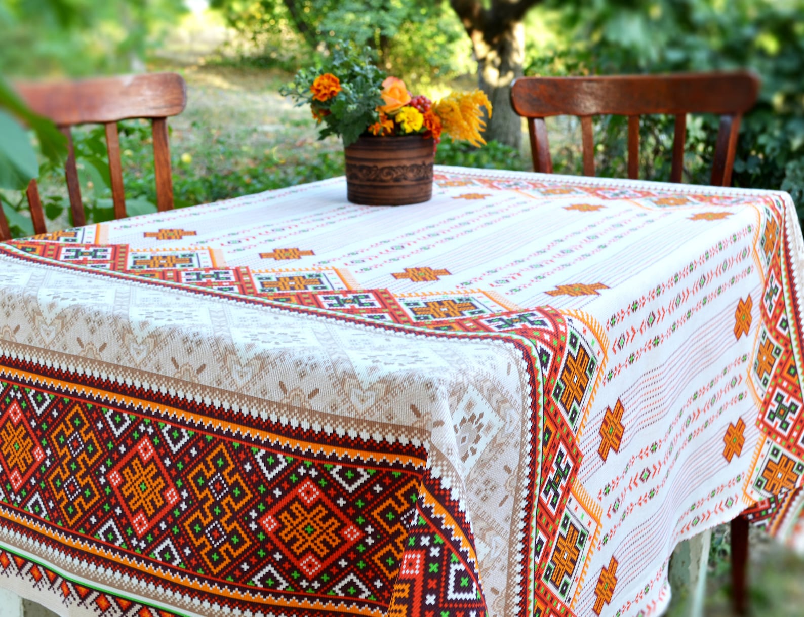 Ukrainian traditional embroidery print Set linen tablecloth Etsy