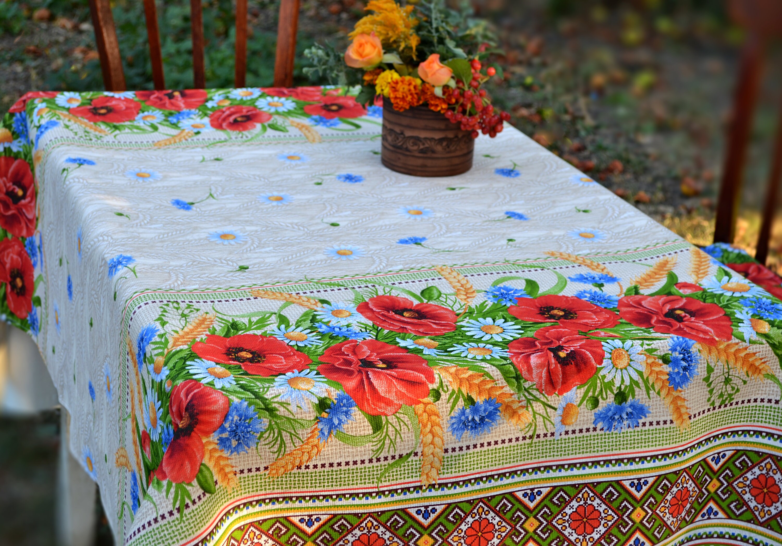 Poppies linen tablecloth Ukrainian folk tablecloth Set Etsy
