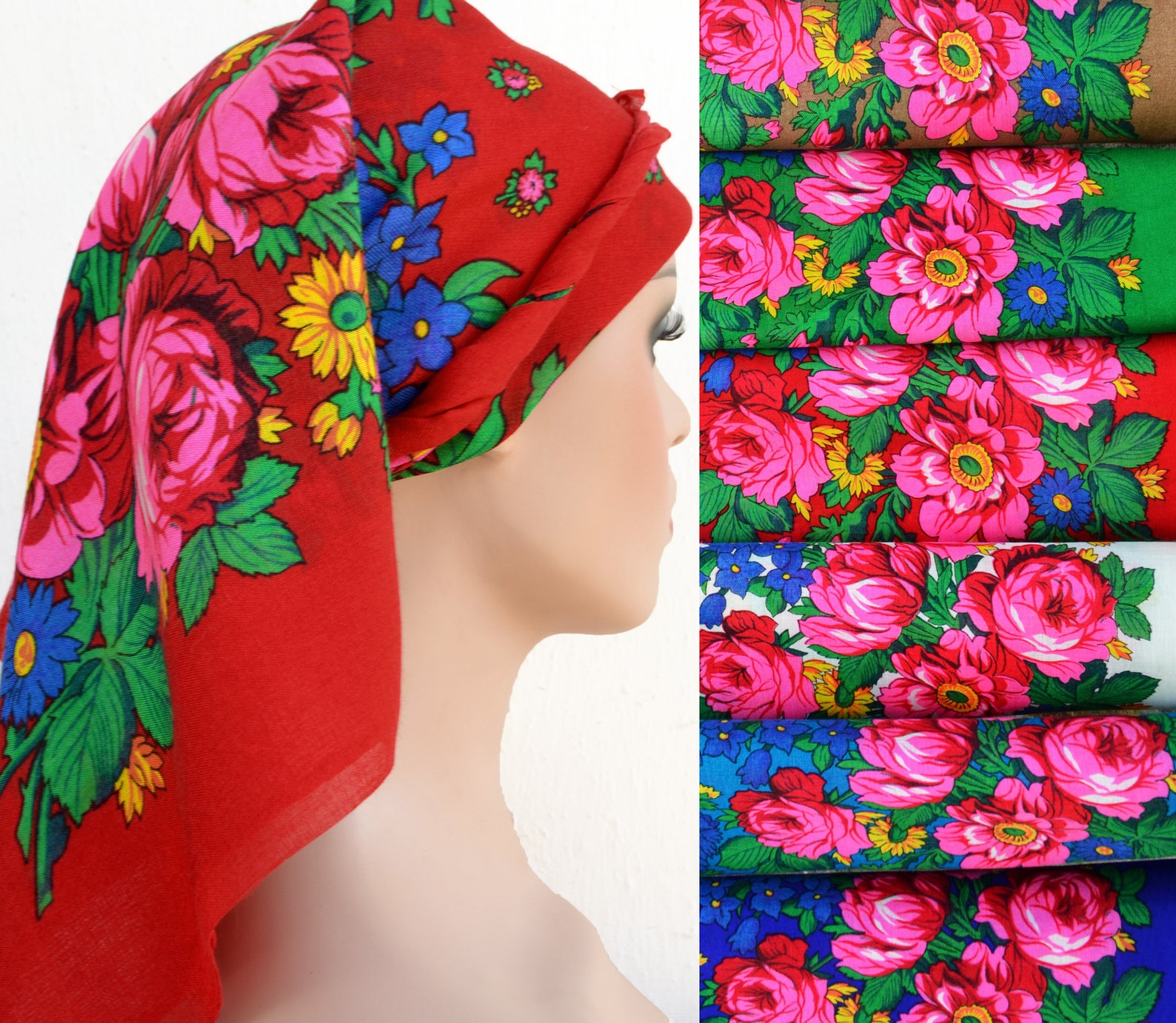 Ukrainian Scarf Babushka Floral Scarves Head Grandma Scarf Etsy