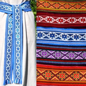 Blue woven belt Ukrainian kraika Traditional slavic sash Ukrainian gifts