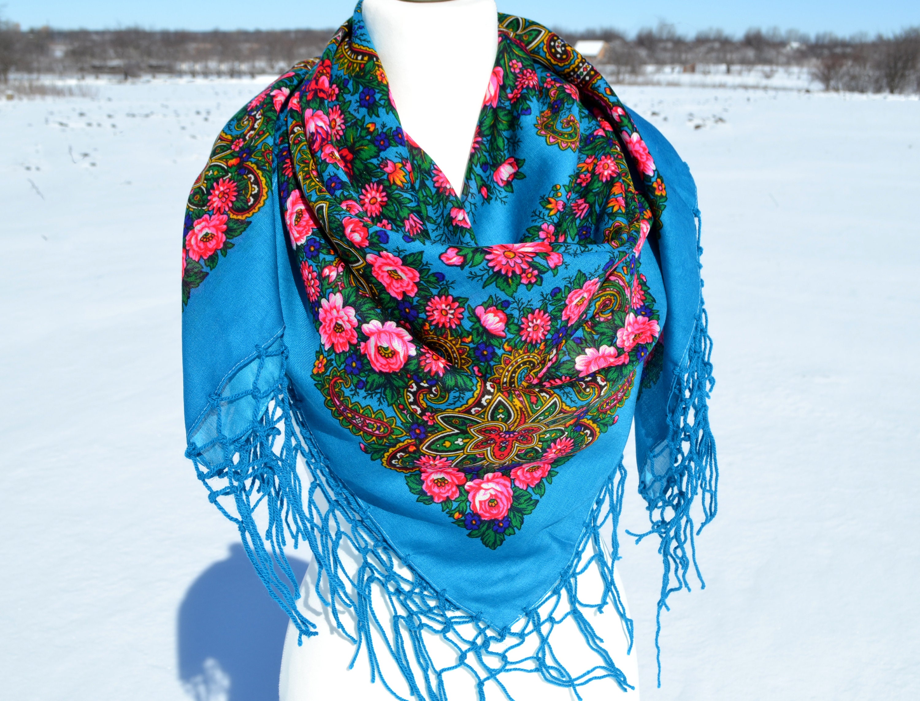 XG タイダイ グラフィックTシャツ XS Babushka Scarf セット Babushka Floral Scarf Chale Slavic Folk Scarf - Etsy