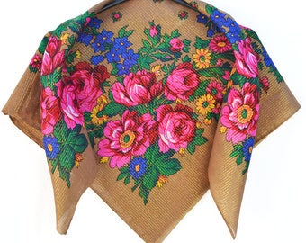 Ukranian scarf gold thread Babushka scarf Floral Scarves