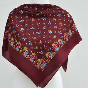 Ukraine head scarves Burgundy square scarves Babushka scarf