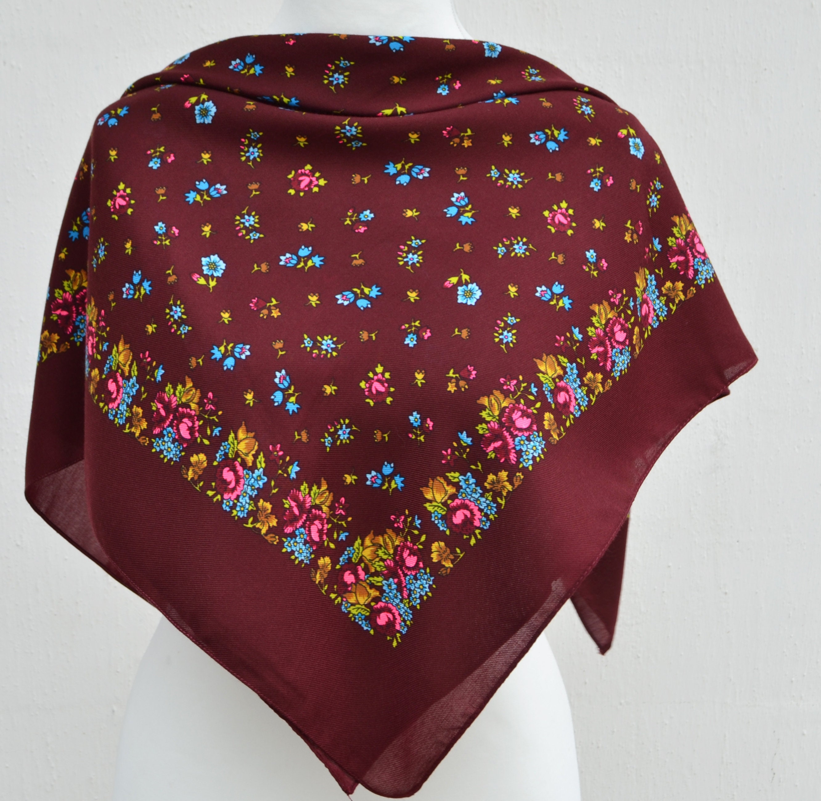 Ukraine Head Scarves Burgundy Square Scarves Babushka Scarf Etsy UK