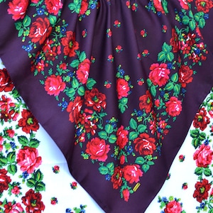 Dark purple scarf Babushkas wool scarf 29&quot;-29 Romanian floral scarf