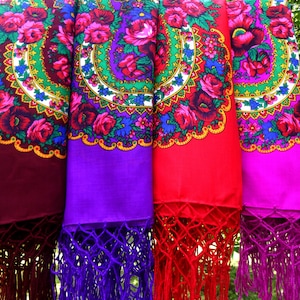 Piano shawl Ukrainian style shawl  Floral square scarf 49.2 x 49.2 in.