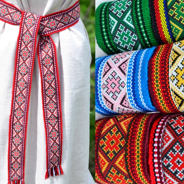 Krayka rouge fabriquée en ukraine Ceinture ukrainienne Ceinture tissée multicolore Souvenir ukrainien Kushak