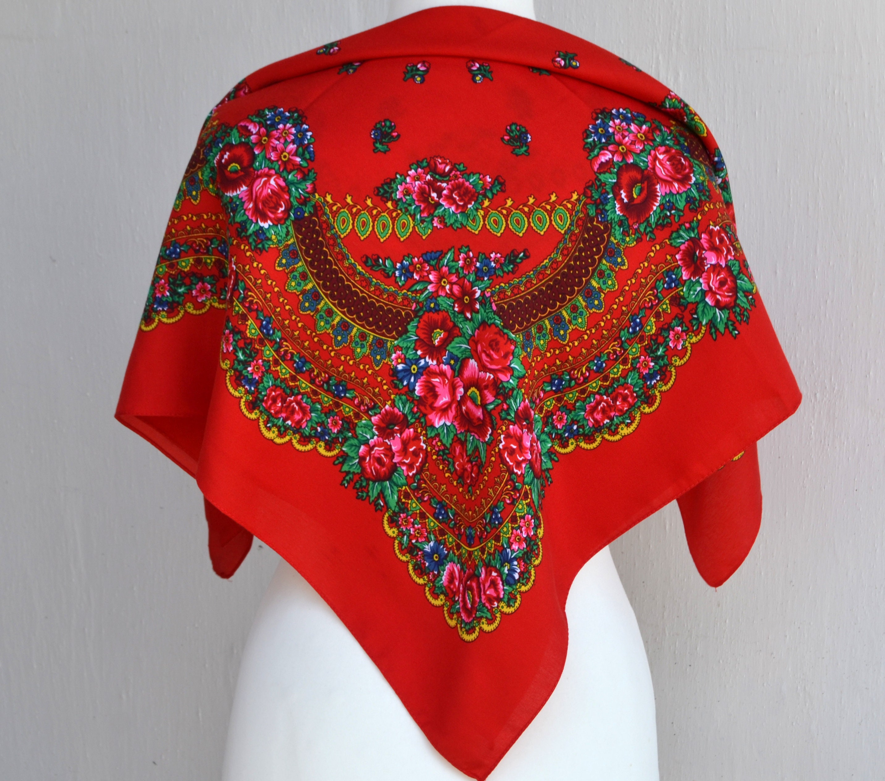 Russian floral scarves Babushkas scarf Ukrainian Polish scarf Etsy