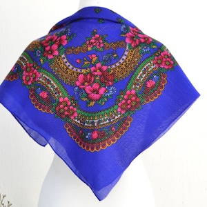 Sparkly scarf Ukrainian head scarf Blue babushka scarf