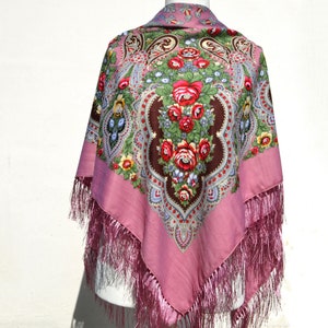 Ukrainian shawl Piano scarf fringe Ukranian floral scarf