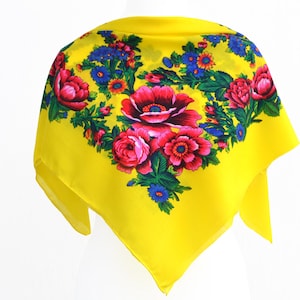 Babushka Grandma Acrylic Flower Scarf 28&quot; x 28&quot; Ukrainian head scarf
