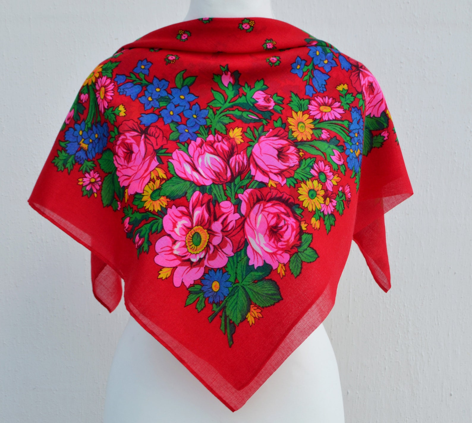 Ukrainian Head Scarf Floral Square Scarves Babushka Scarf Etsy