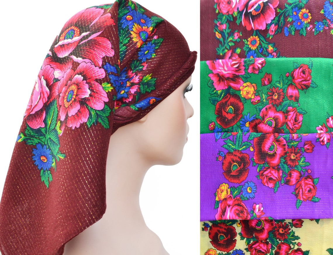 Floral Scarves Babushka Head Scarf Ukranian Scarf Lurex Gold Etsy
