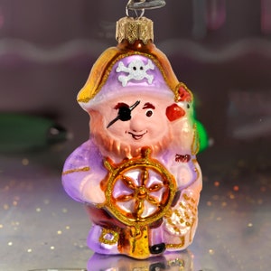 Pirate with a parrot glass christmas ornament Made in Ukraine