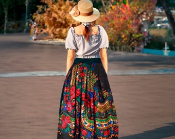 Traditional folk skirt Boho floral skirt long