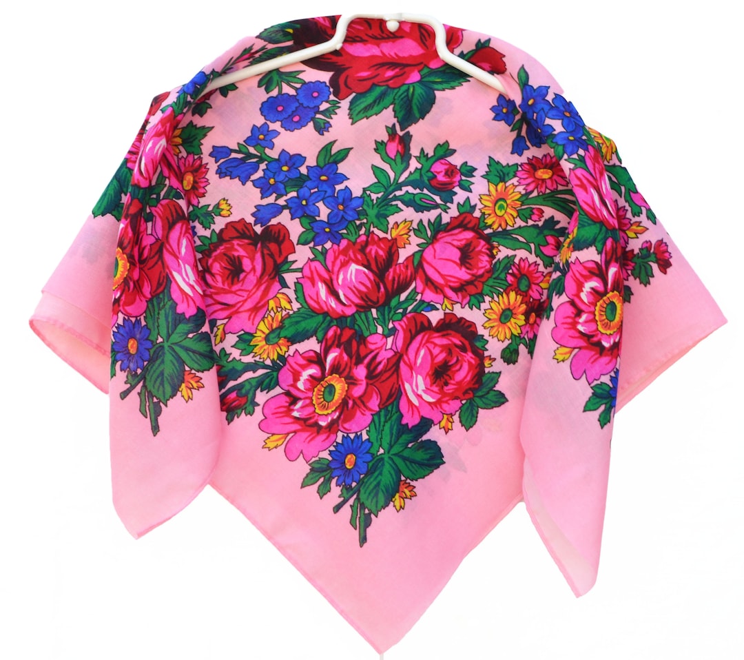 Metallic Floral Scarf/ Navajo Flower Scarf/ Babushka
