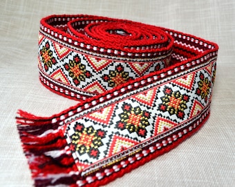 Red woven belt Traditional Ethnic folk sash Cossack woven belt Ukrainian gifts Width 5 centimeters