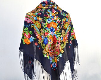 Ukraine shawl Babushka scarves Folk retro scarf Size 39,37" by 39,37"