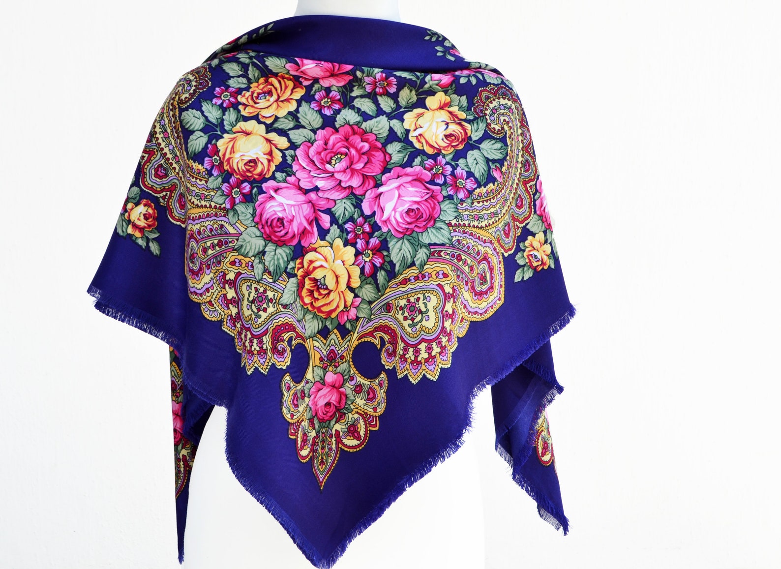 Black russian shawl Babushka scarves Folk scarf scarf Size | Etsy