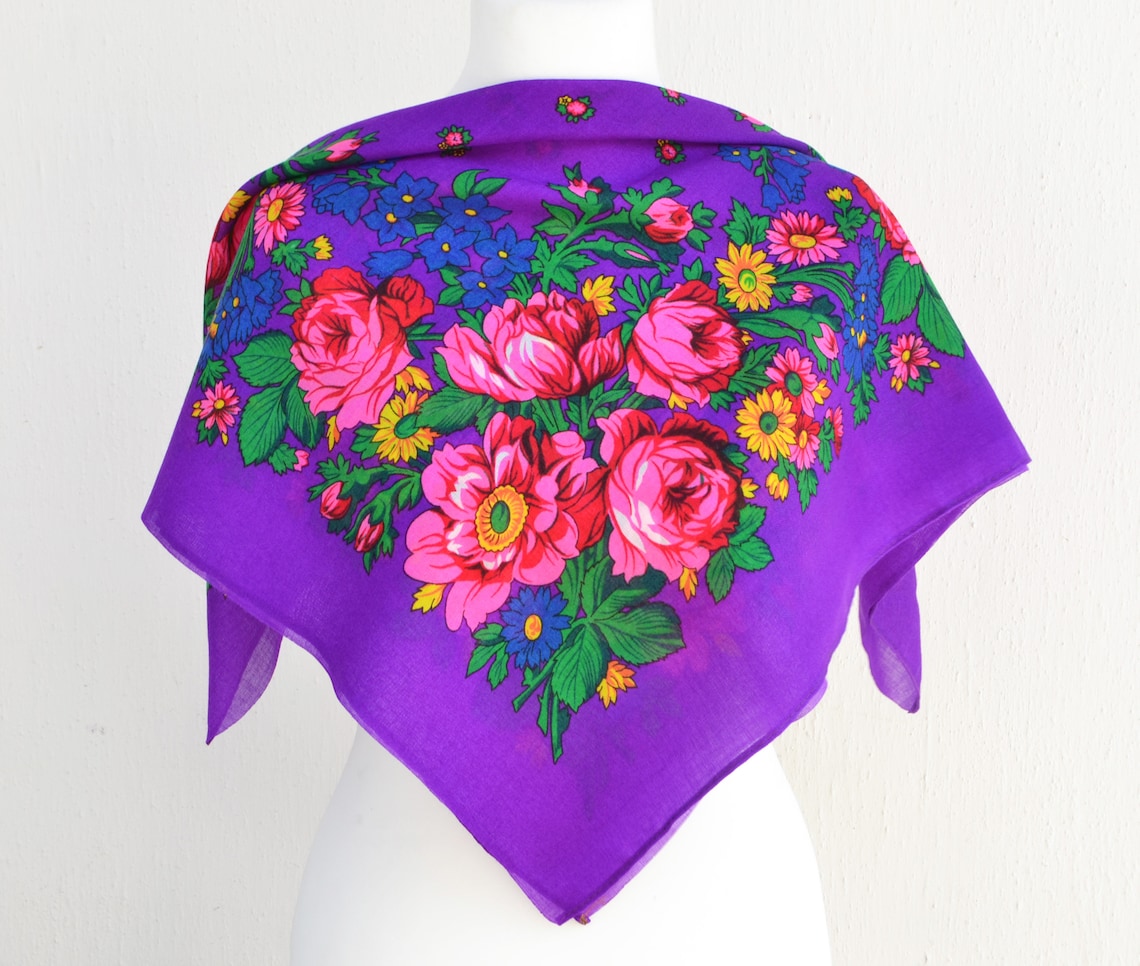 Ukrainian Scarf Babushka Floral Scarves Head Grandma Scarf Etsy