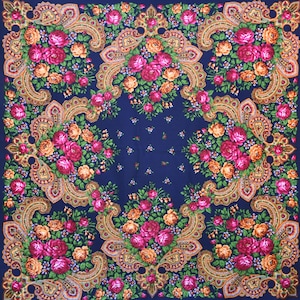 Large floral shawl fringe Piano shawl Babushka