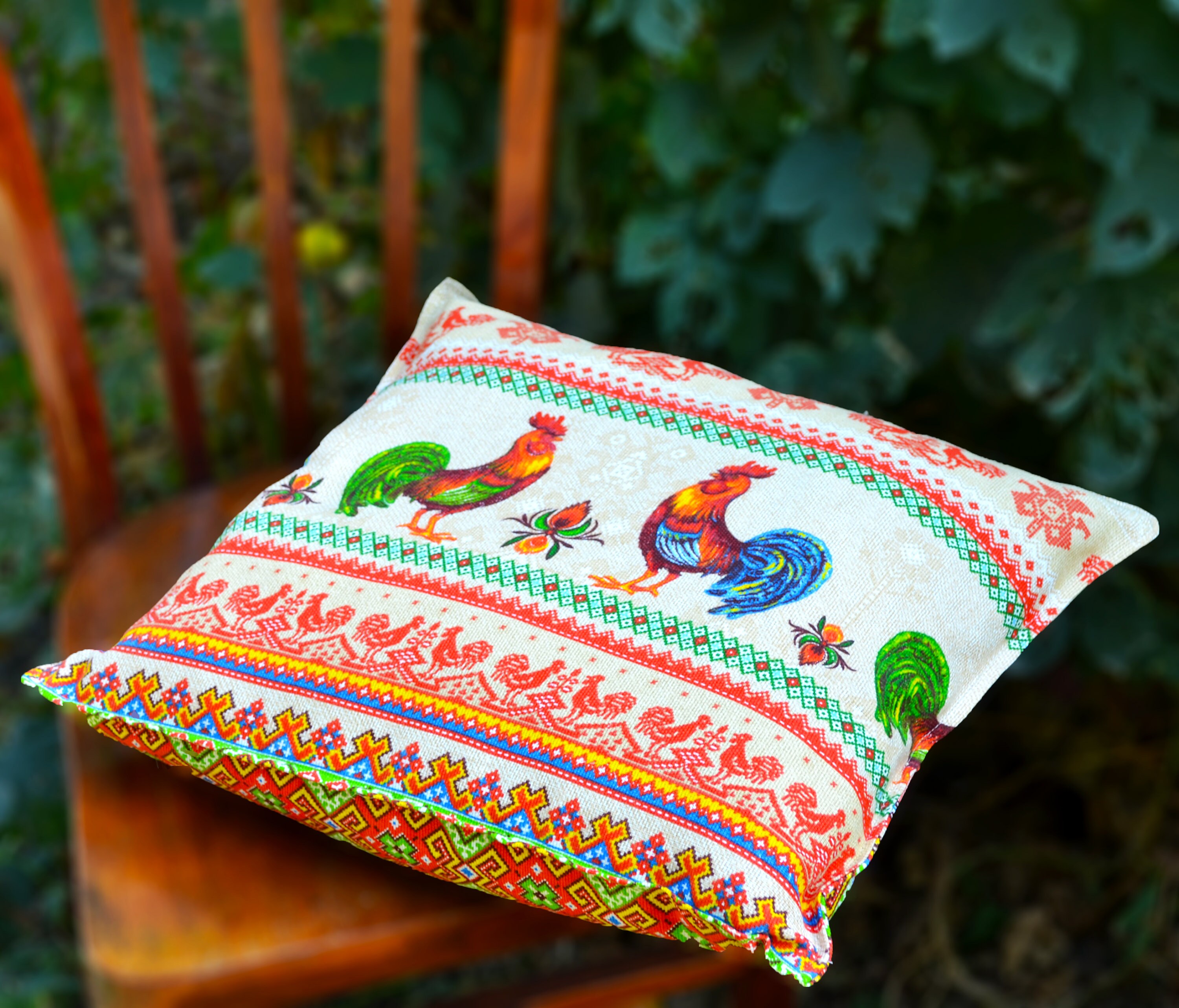 Roosters linen pillow cover Ukrainian folk pillow cover Etsy