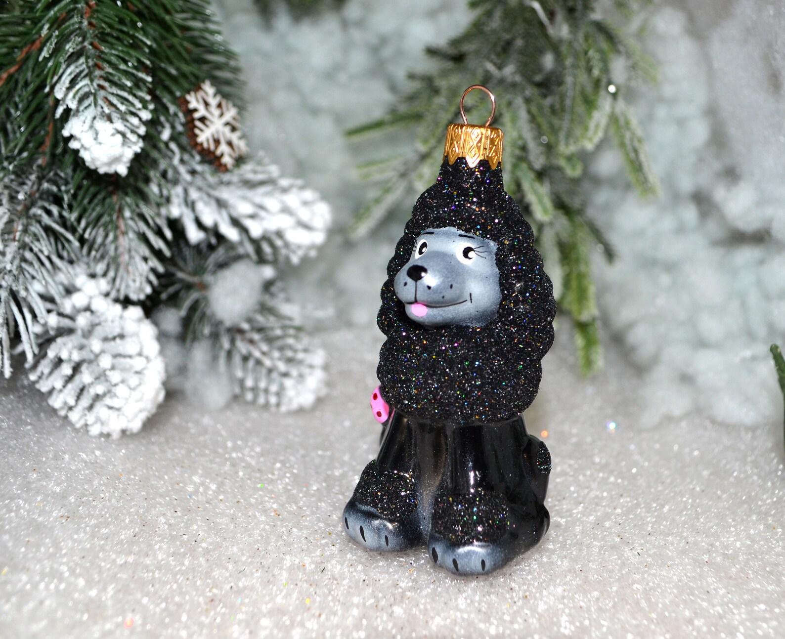Black Poodle Ornament Animal Glass Figurin Russian Christmas Etsy