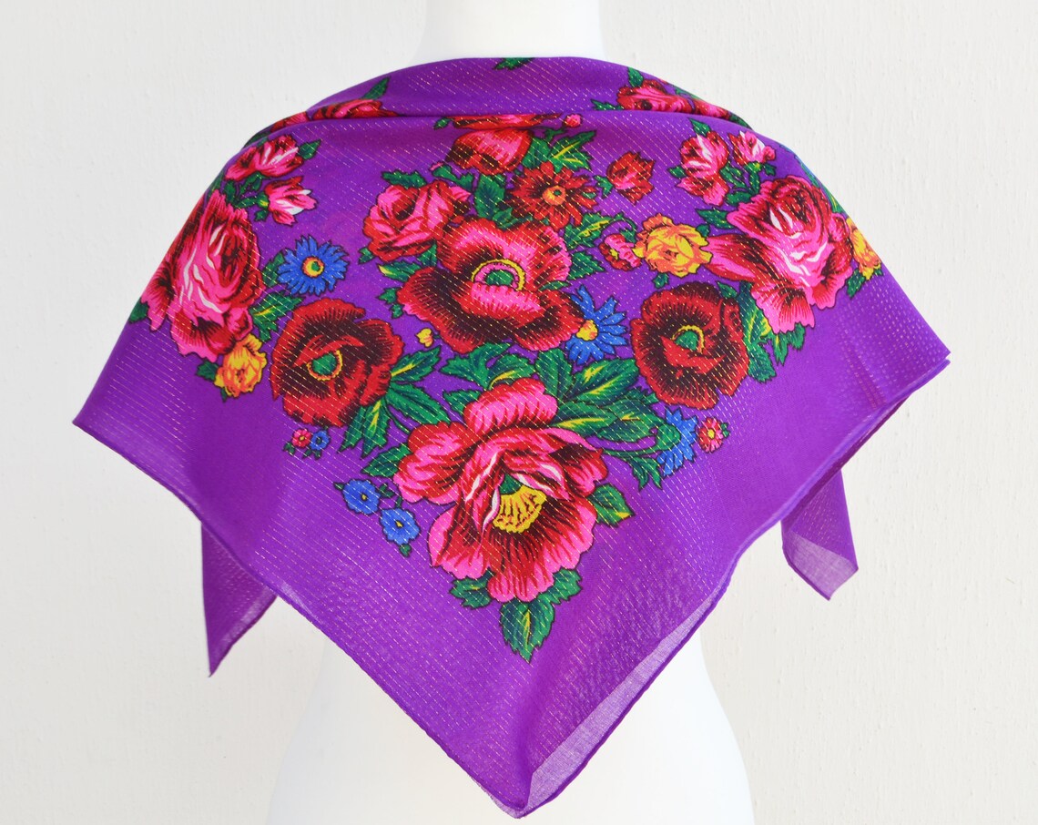 Floral Scarves Babushka Head Scarf Ukranian Scarf Lurex Gold Etsy