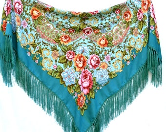 Soft piano shawl Ukranian scarf fringe Romanian square scarf