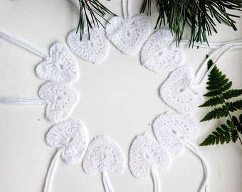 10 Crochet Hearts Handmade White Appliques Embellishment Craft 3 cm free ship