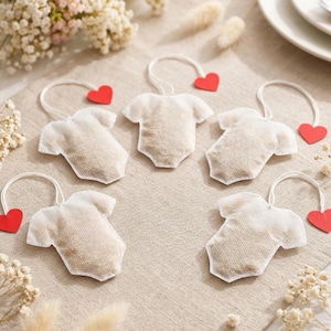 Bolsitas de té de hierbas orgánicas para fiestas – Recuerdos de baby shower con forma de body de bebé (Juego de 5)