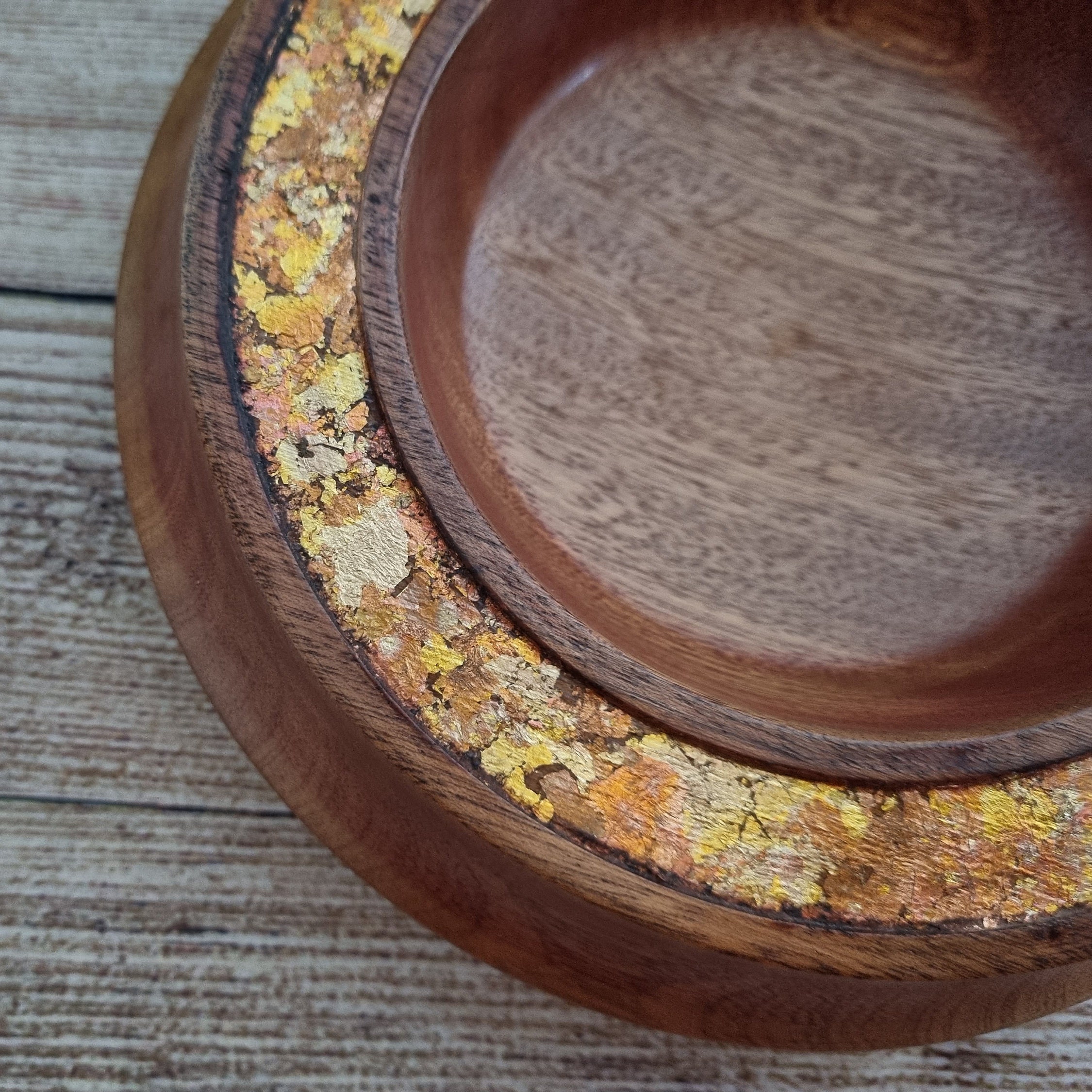 Hand Turned Decorative Wooden Bowl with Gold Leaf Detail Etsy