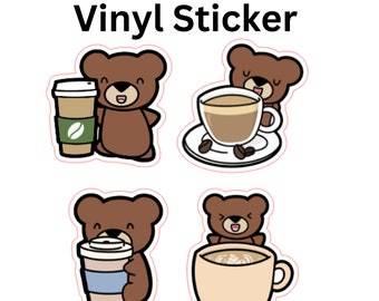 Coffee Sticker Pack | Teddy stickers | waterproof vinyl stickers | Glitter stickers, matte stickers