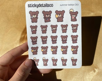 Summer Teddy Stickers | Bullet Journal Stickers, Planner Stickers, Decorative Stickers, Emoji Stickers | C63