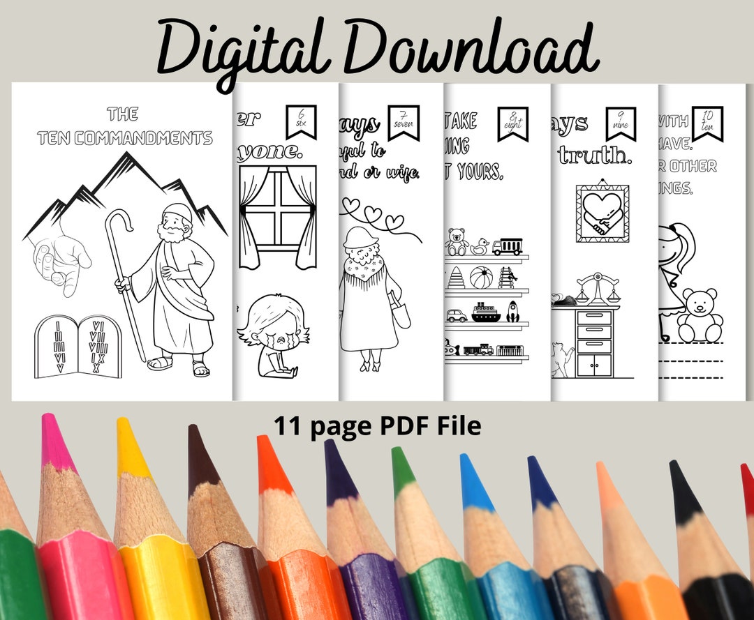 The Ten Commandments Color Sheets, Printable PDF File, Digital Product ...