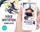 Spooky Invitation, Editable Digital Video invitation, Canva Template. Halloween Girl Birthday Party