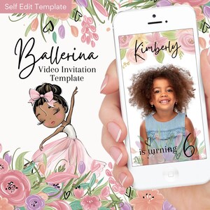 Festa di compleanno di una ballerina afroamericana rosa carina, invito video digitale, invito di compleanno per ragazza, modello di invito Canva