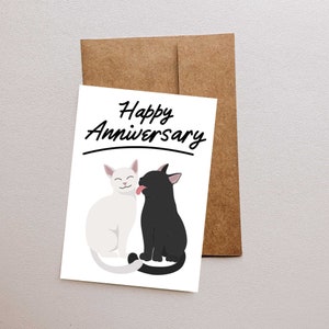 Biglietto d'anniversario stampabile: due gatti innamorati che condividono dolci baci