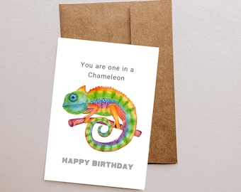 Printable Chameleon Birthday Card: You're One in a Chameleon! A Funny Twist on Uniqueness for a Special Celebration