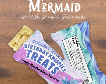 Mermaid Rice Krispies Treats wrapper label, Custom Rice Krispie Treat, Under The Sea, Editable Canva Template 002