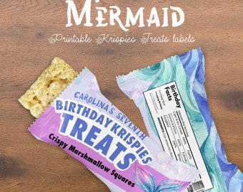 Mermaid Rice Krispies Treats wrapper label, Custom Rice Krispie Treat, Under The Sea, Editable Canva Template 002