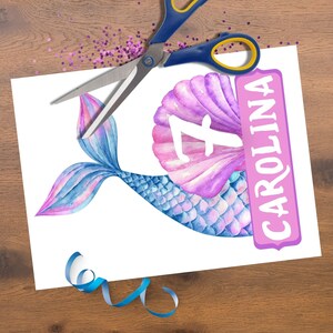 Printable Mermaid Cake Topper. Editable Cake Topper for Girls Pool, Under the Sea Birthday Party ...