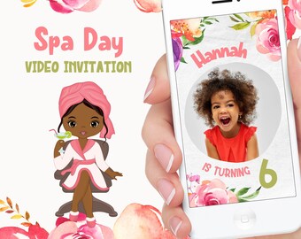 MCH Spa Day Invitation, African Spa Girl, Digital Video invitation, Pamper Party invitation