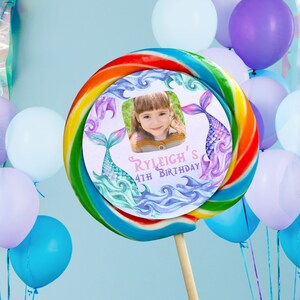 Mermaid Lollipop labels, Girls Pool, Under The Sea Birthday Party, Mermaid Tail Party Decor 002