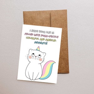 Cute Printable Rainbow Cat Birthday Card! Hope your day is filled with purr-fectly colorful and magical moments!