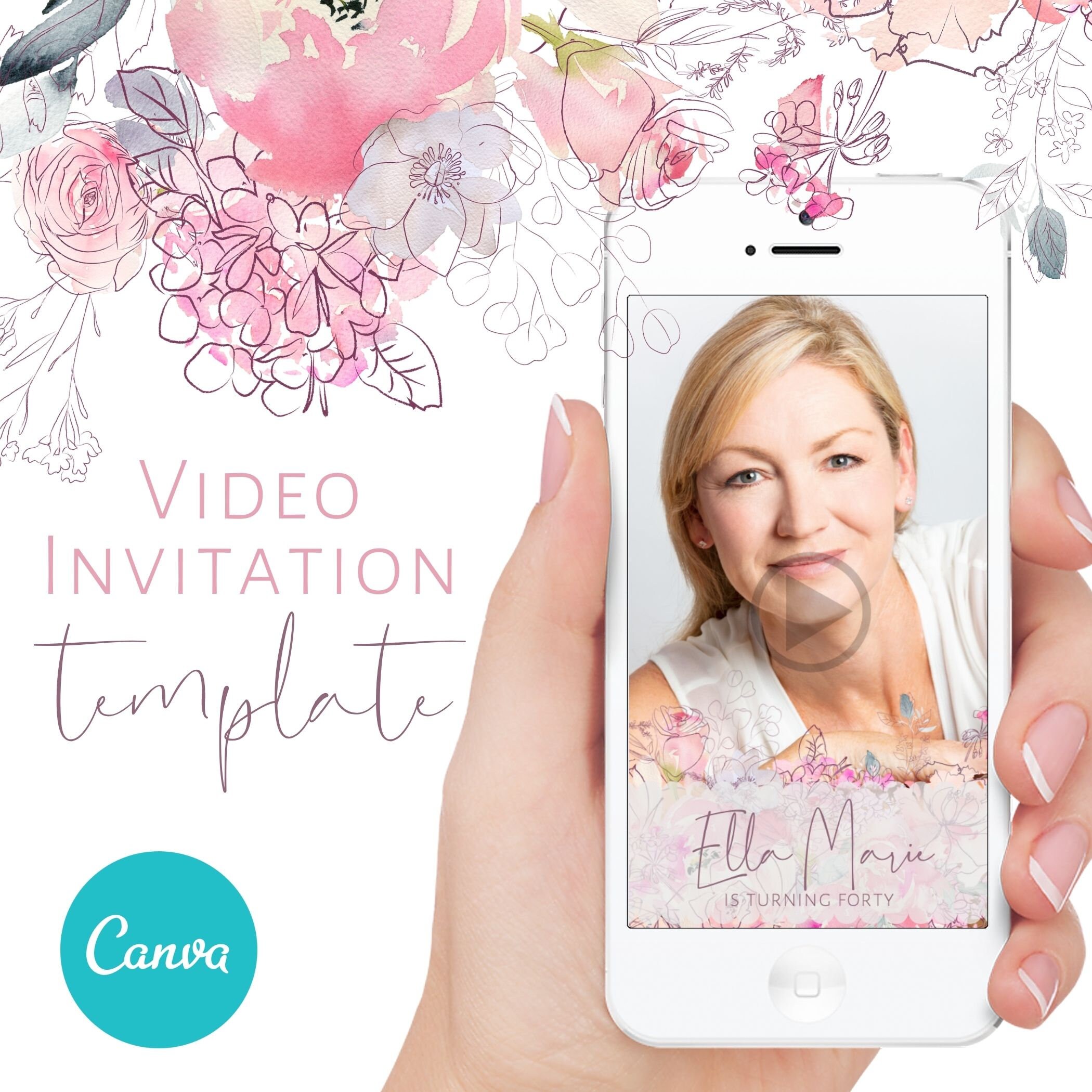 Editable Digital Video Birthday Invitation Hand Painted Pink Etsy