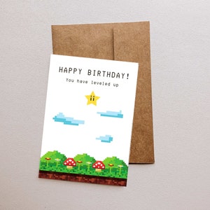 Retro Videospiel inspirierte druckbare Geburtstagskarte - Level Up Your Birthday Fun!