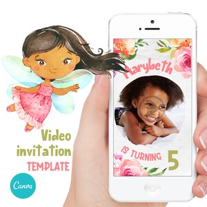 Fairy Invitation, African Fairy invite, Editable Digital Video invitation, Canva Template.