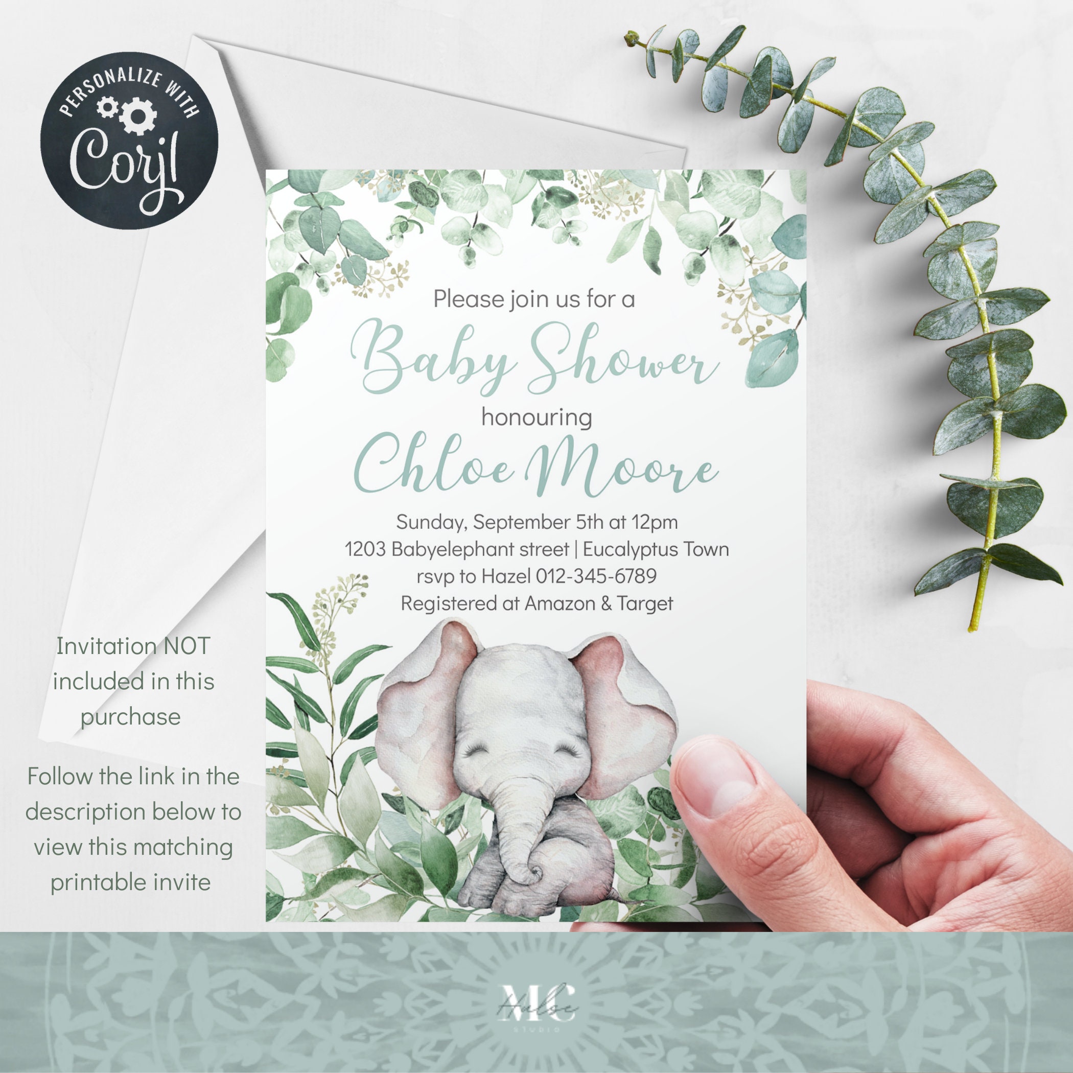 Elephant Baby Shower Thank You Card, Boy, Girl, Gender Neutral Baby ...